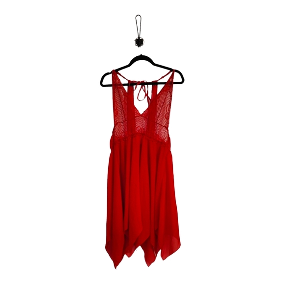 XXXL 3X RED WOMENS FLOWY LINGERIE COVER UP SHEER DRESS LACE HALTER - Picture 4 of 5